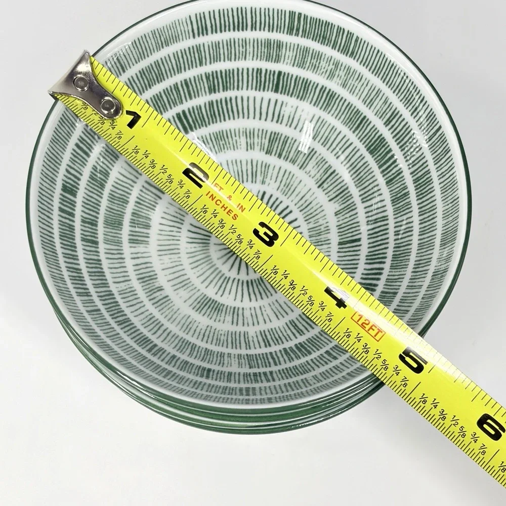 IKEA Entusiasm Mixed Pattern Green Bowls Set of 4 Floral Dot Stripe Soup Cereal
